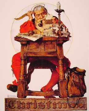 Norman Rockwell Painting - christmas santa reading mail 1935 Norman Rockwell